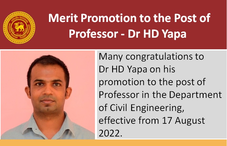 Merit promotion to the Post of Professor - Dr HD Yapa