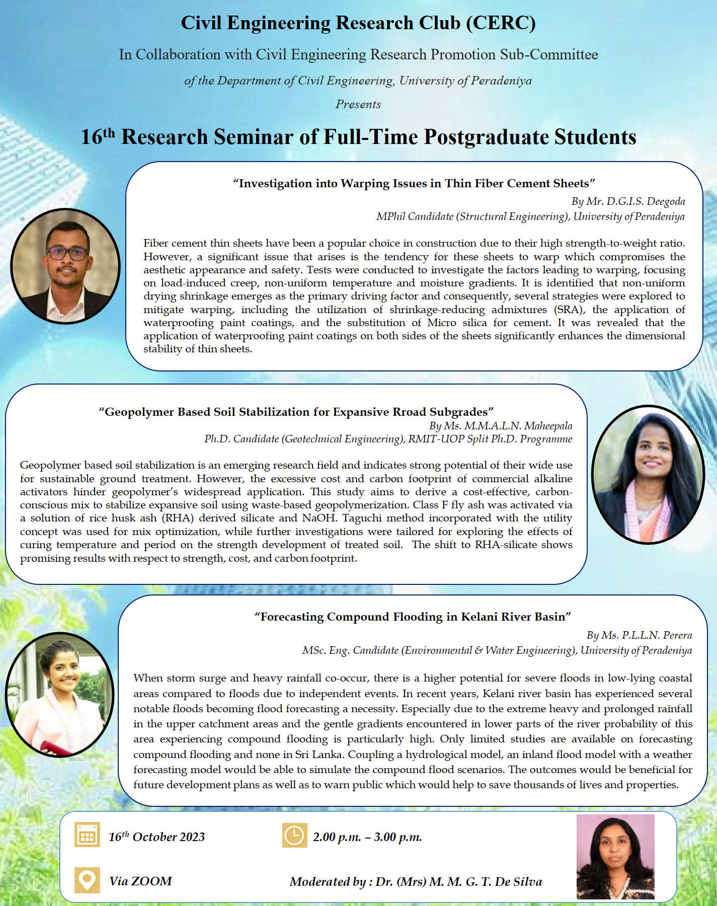 Civil Engineering 
            Research Club (CERC) 16th Research Seminar of Full-Time Postgraduate Students 
