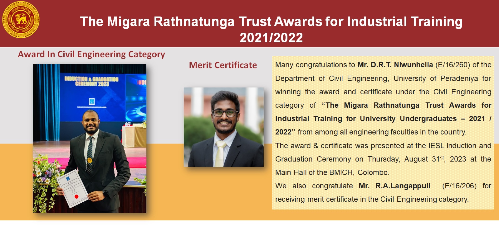 The Migara Rathnatunga Trust Awards for Industrial Training 2021/2022