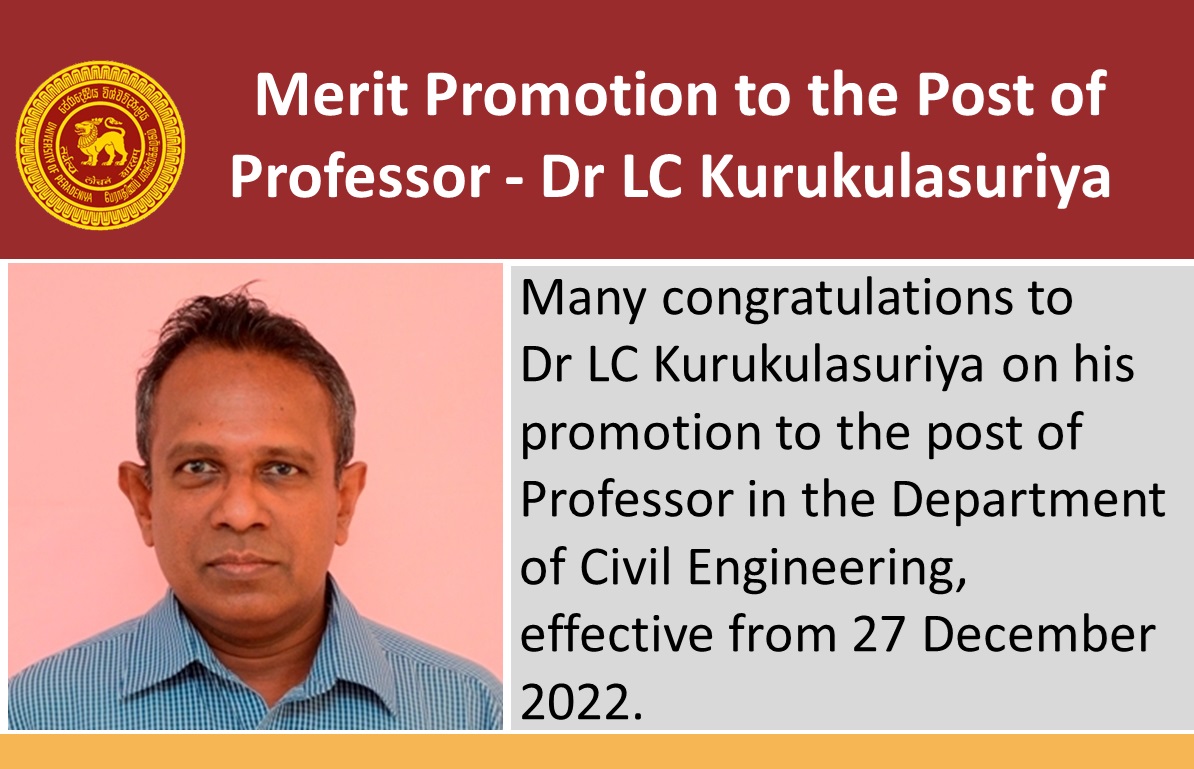 Merit Promotion to the Post of Professor - Dr LC Kurukulasuriya