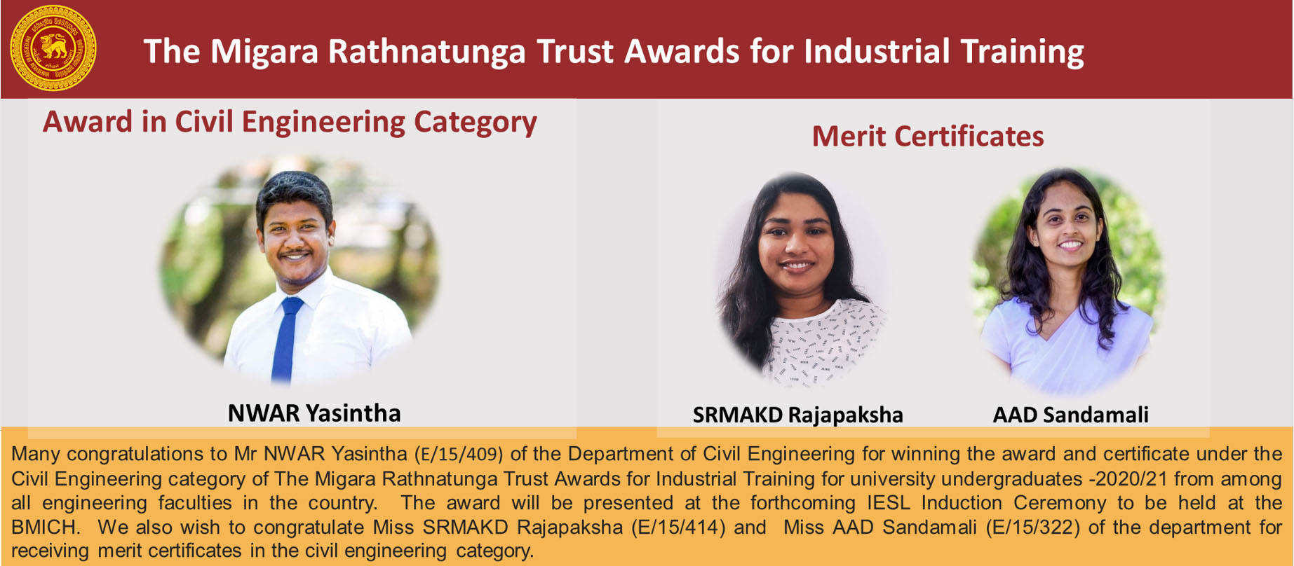 The Migara Rathnathunga Trust Awards for Industrial Training