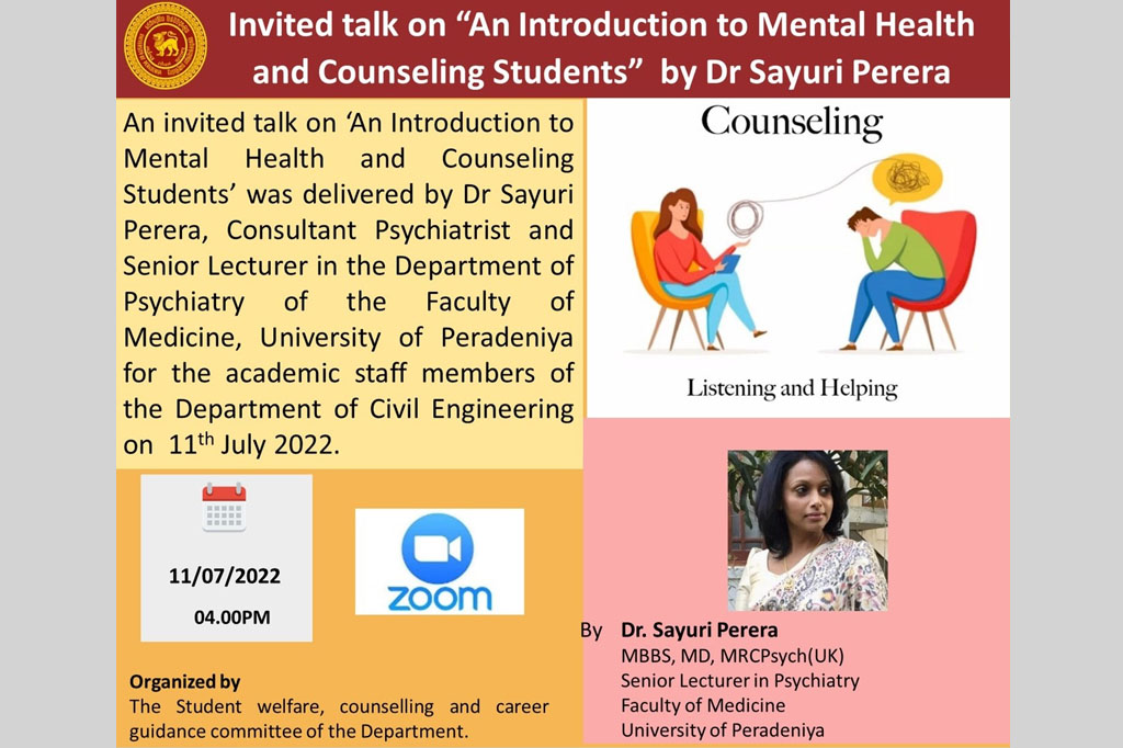 An invited talk on ‘An Introduction to Mental Health and Counseling Students’ 