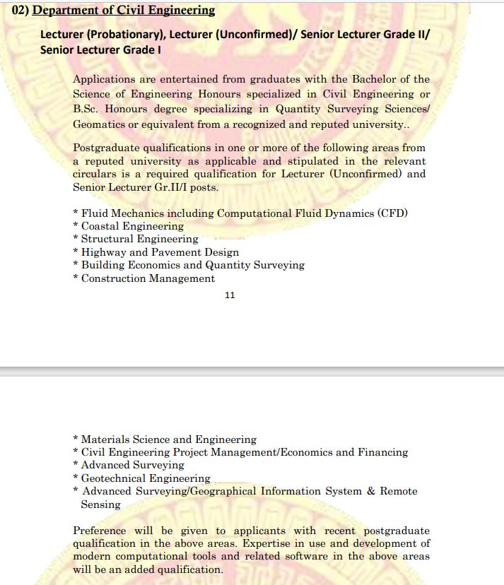 Vacancies at Department of Civil Engineering- 2024