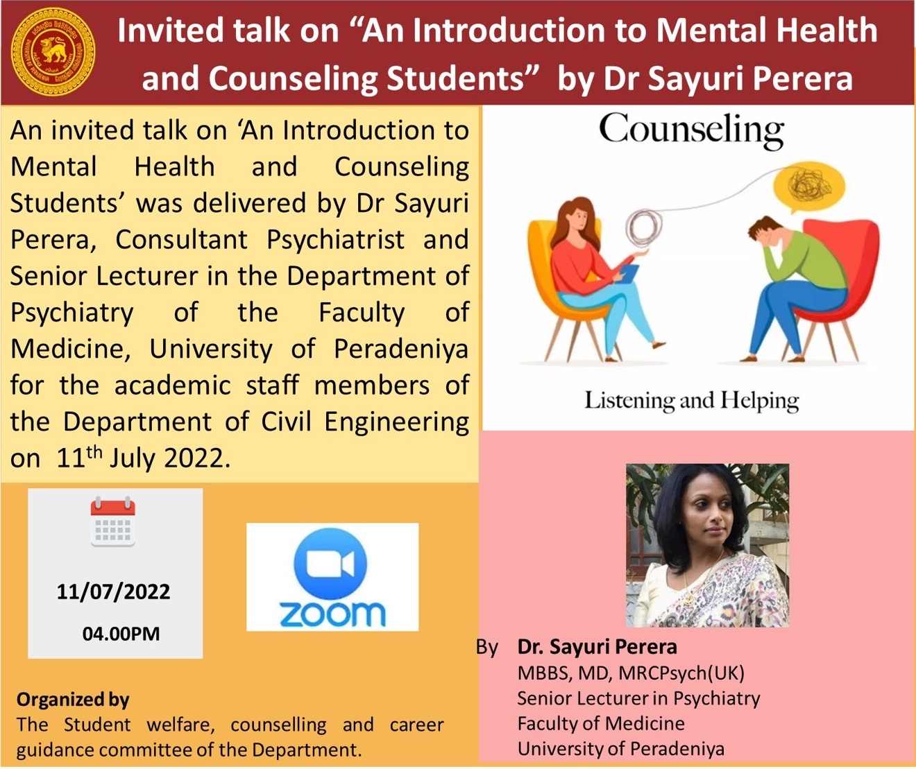 An invited talk on ‘An Introduction to Mental Health and Counseling Students’