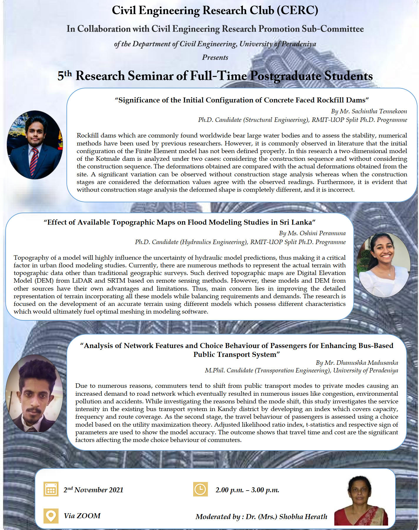 Civil Engineering 
            Research Club (CERC) 5th Research Seminar of Full-Time Postgraduate Students 