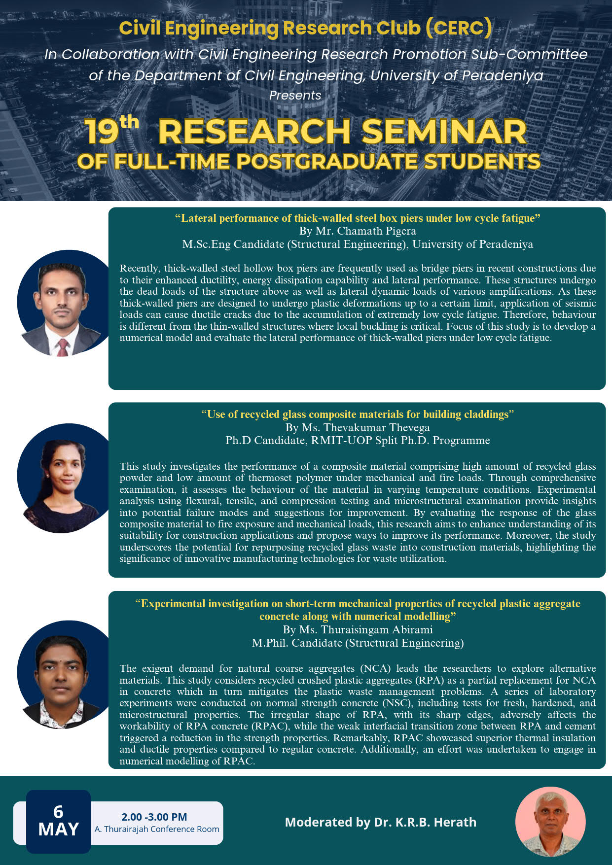 Civil Engineering 
            Research Club (CERC) 19th Research Seminar of Full-Time Research Students 