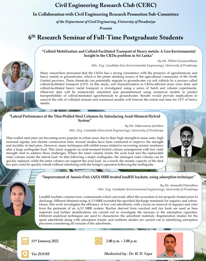 Civil Engineering 
            Research Club (CERC) 6th Research Seminar of Full-Time Postgraduate Students 