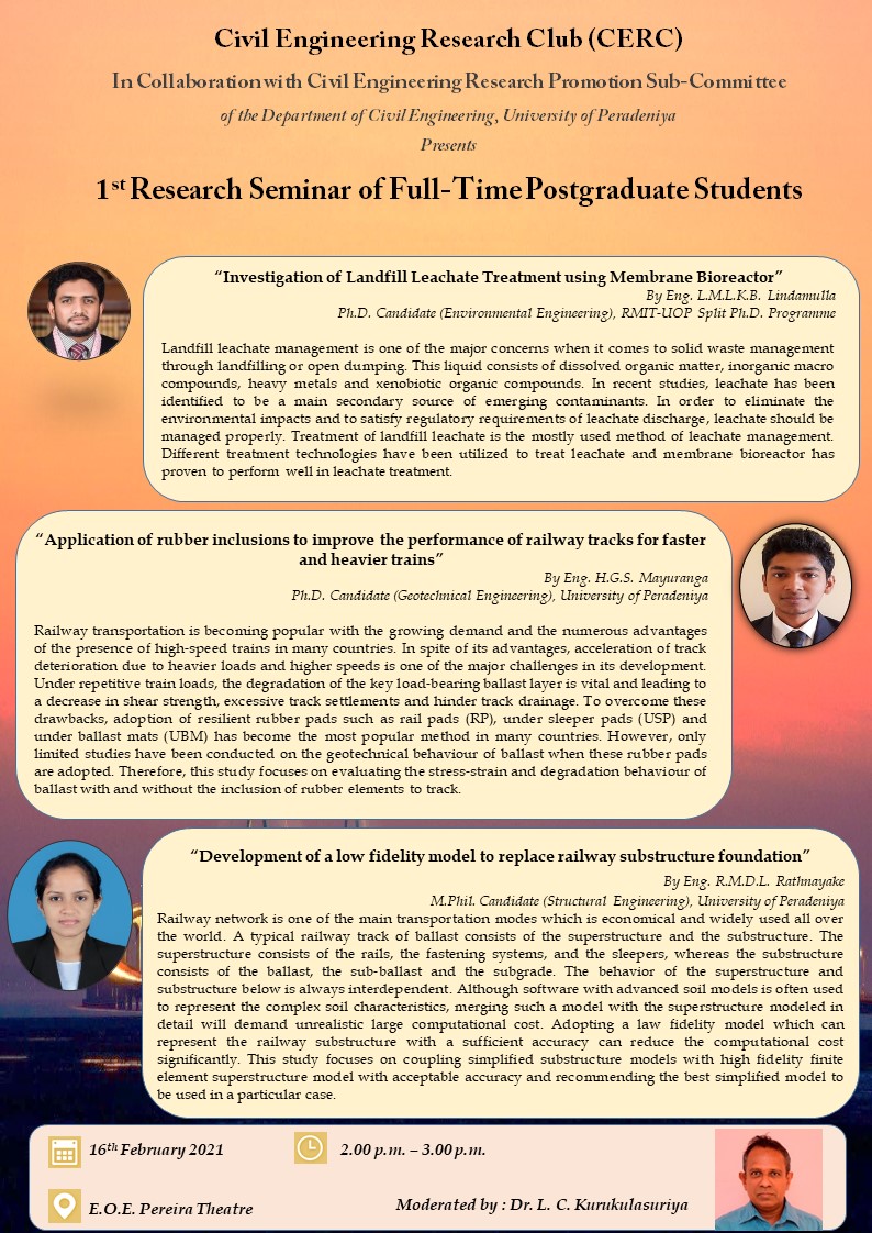 Civil Engineering 
            Research Club (CERC) 1st Research Seminar of Full-Time Postgraduate Students 