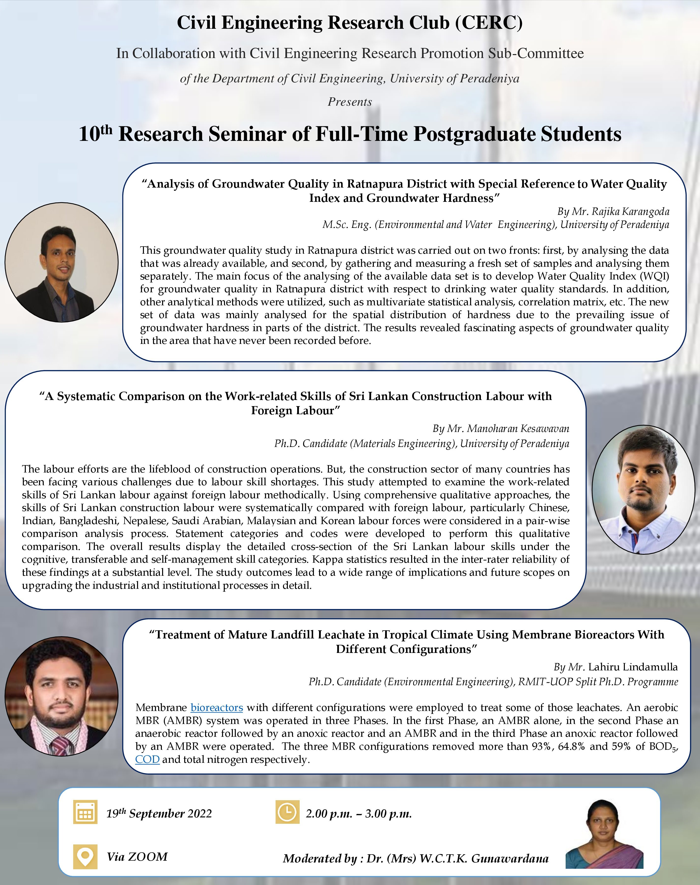 Civil Engineering 
            Research Club (CERC) 10th Research Seminar of Full-Time Research Students 