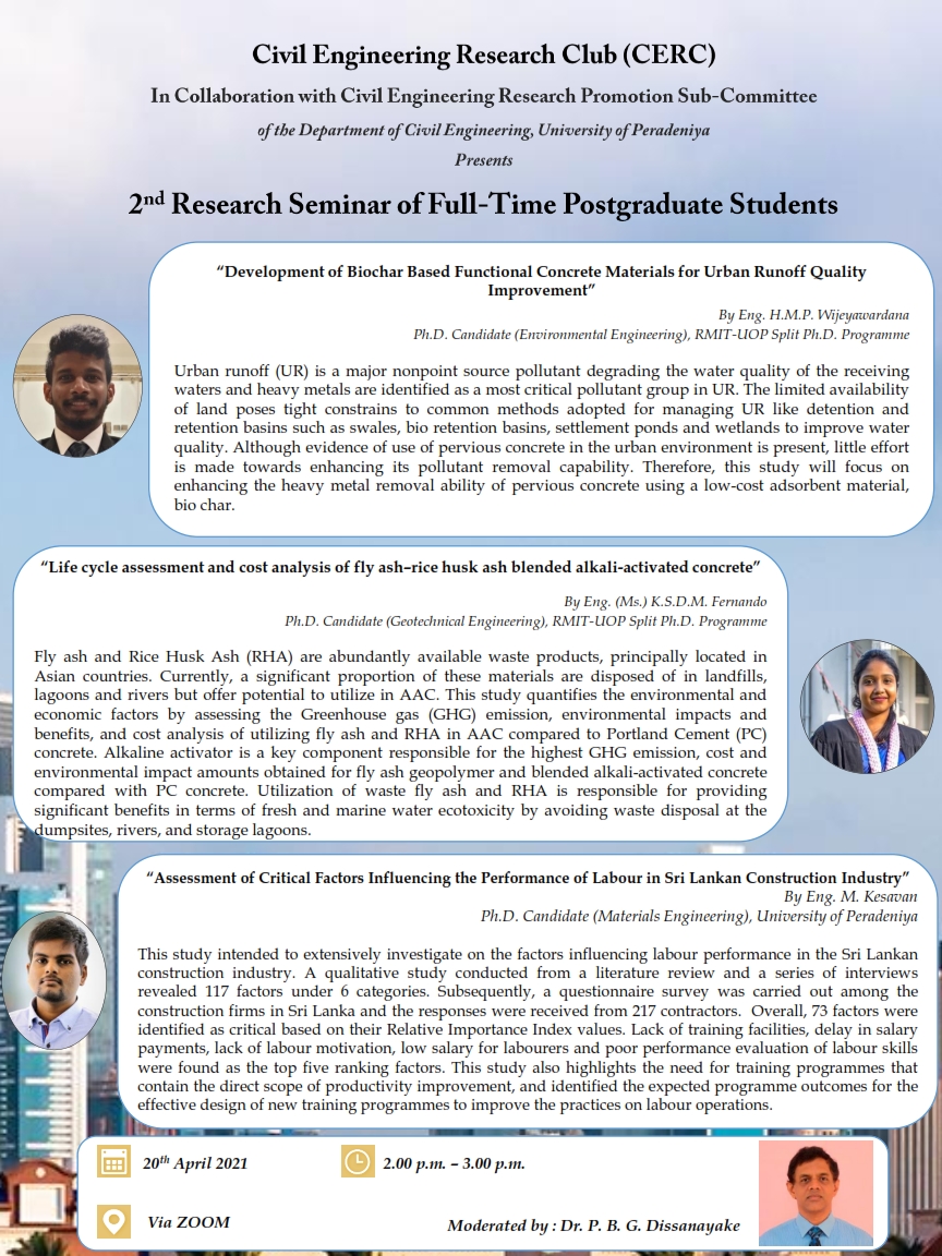 Civil Engineering 
            Research Club (CERC) 2nd Research Seminar of Full-Time Postgraduate Students 