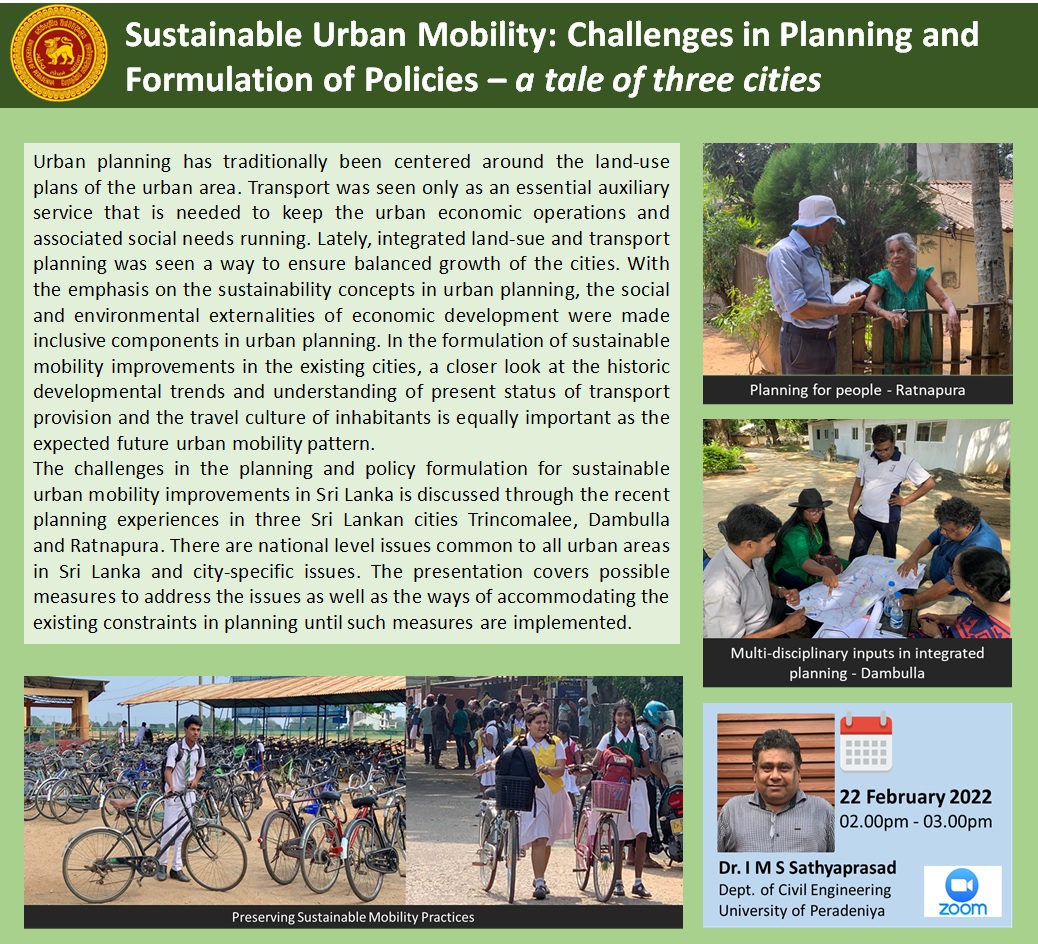 Sustainable Urban Mobility: Challenges in Planning and 
                         Formulation of Policies – a tale of three cities