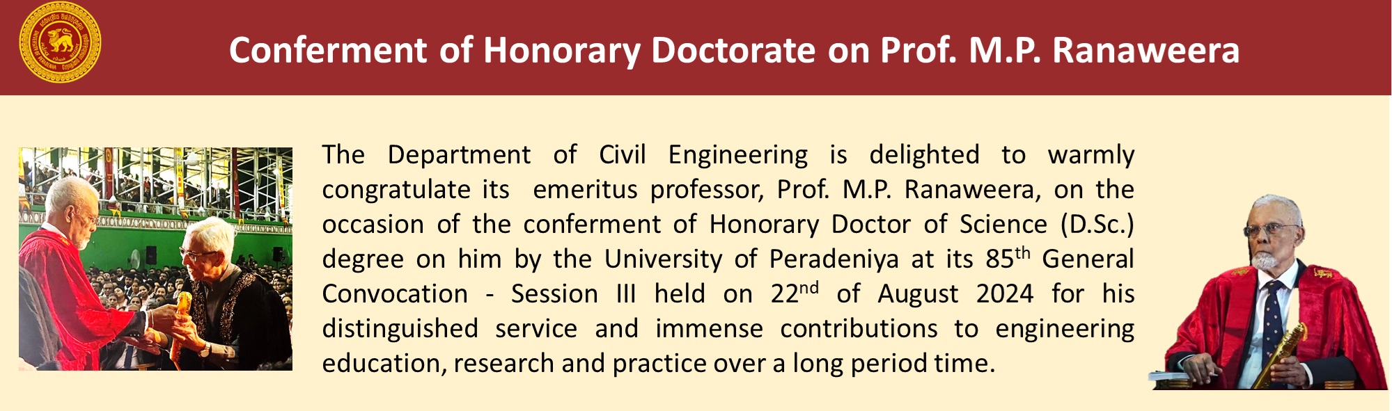 Conferment of Honorary Doctorate on Prof. M.P. Ranaweera