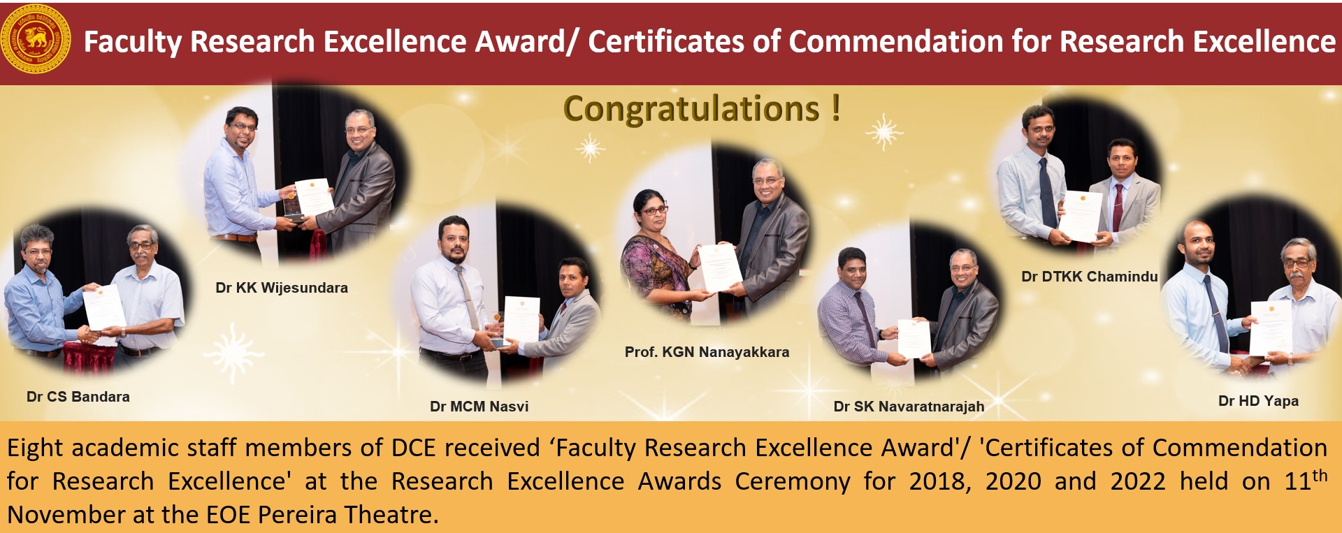 Faculty Research Excellence Award/ Certificates of Commendation for Research Excellence