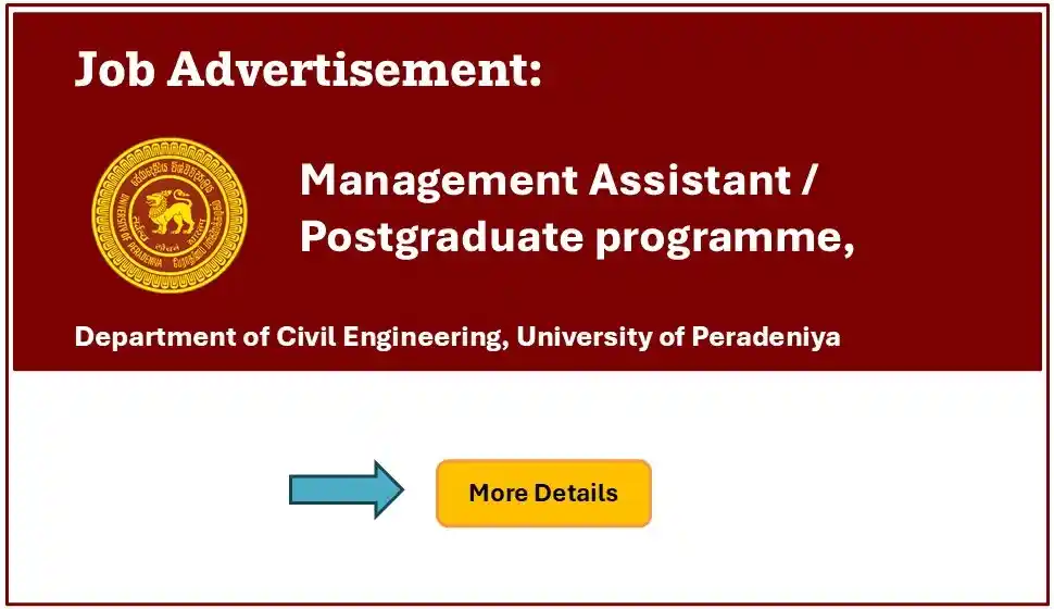 Management Assistant (Contract) – Postgraduate Programme in Civil Engineering, University of Peradeniya