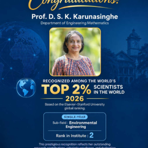 Prof. D. S. K. Karunasinghe Recognized Among the World’s Top 2% Scientists – 2026