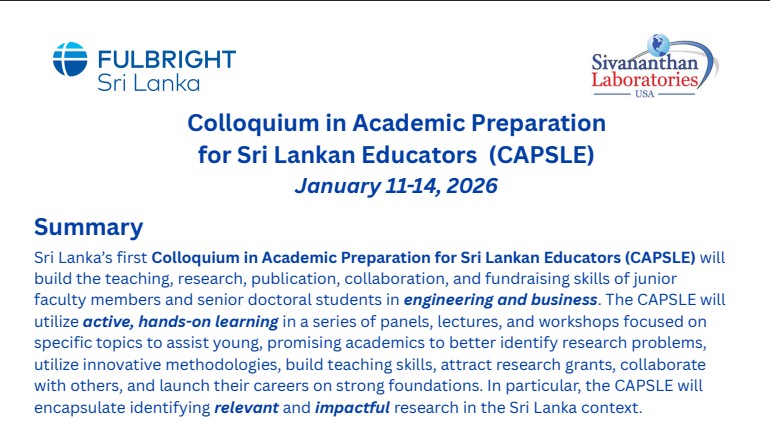 Colloquium in Academic Preparation for Sri Lankan Educators (CAPSLE)